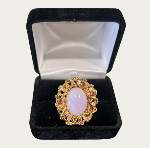 18kg Gold Lavender Jade Ring with Pink Sapphires and Diamonds Size 7.25 No. 16 - Bratton's Uniques & Antiques