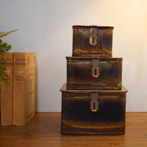 7' Square Decorative Metal Boxes with Burnt Copper Finish (Single Box) - Bratton's Uniques & Antiques