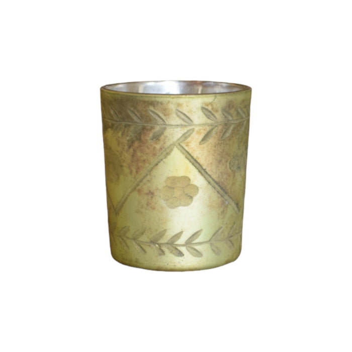 Antique Olive Etched Petite Candle Holder - Bratton House