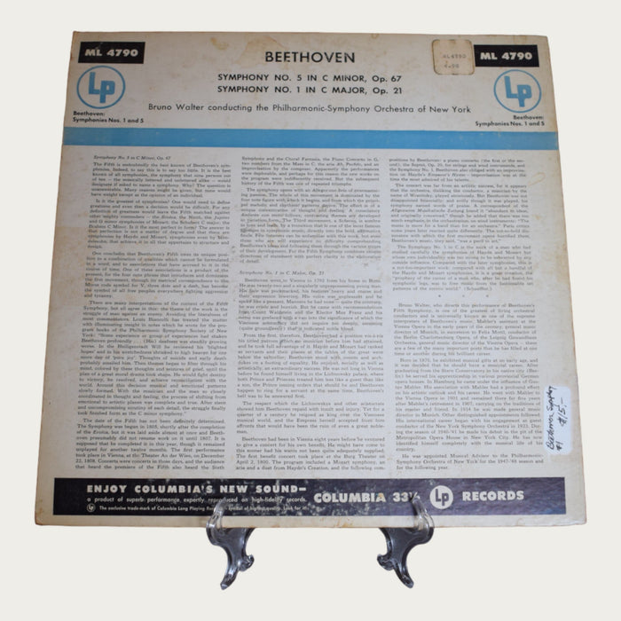 "Beeethoven - Symphony No. 5 in C Minor, Symphony No. 1 in C Major - Bruno Walter Conducting" Vinyl Record - Bratton House