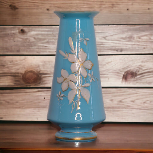 Blue Glass Vase with Large Flowers Design - Bratton House