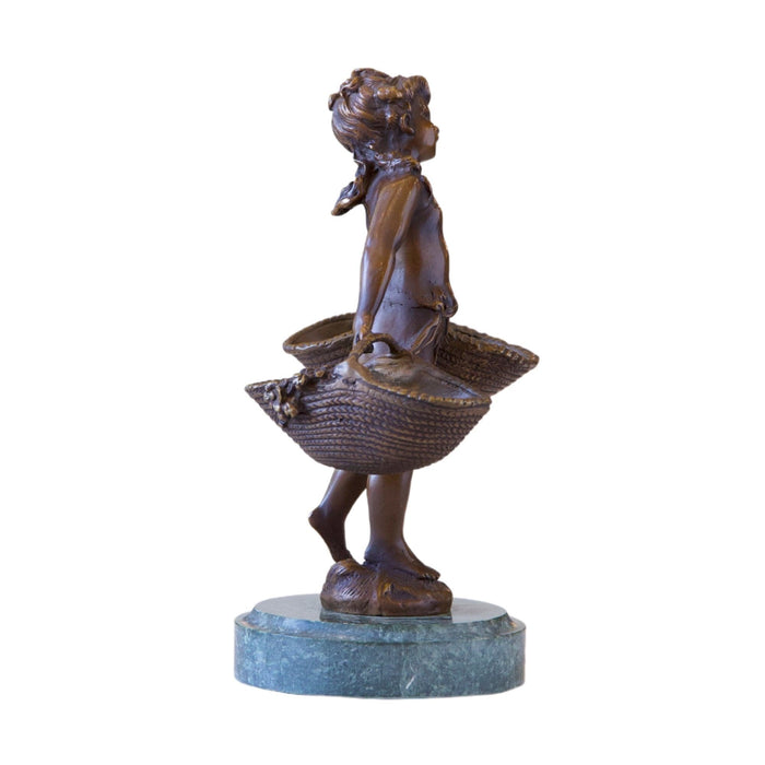 Bronze Girl Carrying Basket - Bratton's Uniques & Antiques