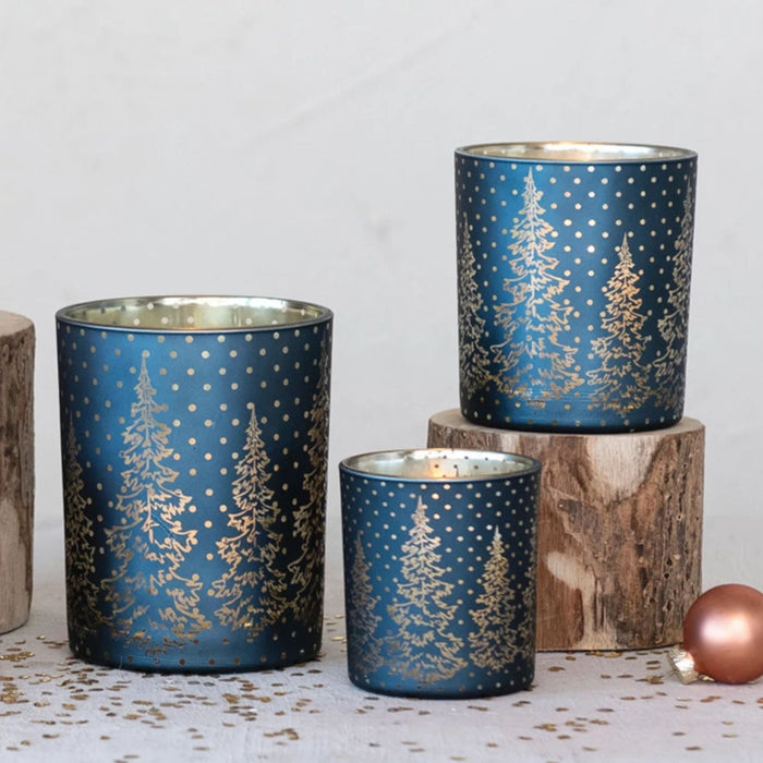 Cobalt Votive with Etched Trees - Bratton House