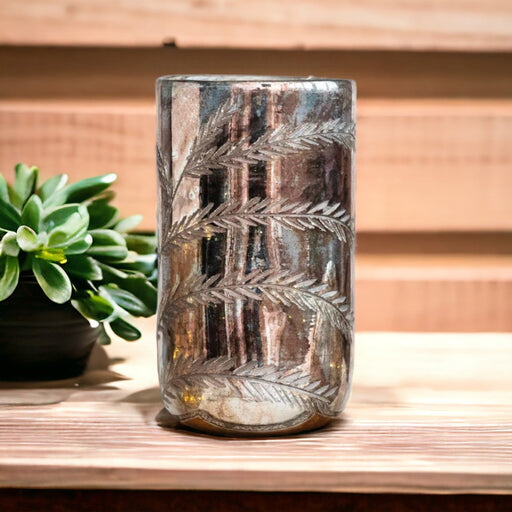 Etched Mercury Glass Hurricane/ Vase, Antique Silver - Bratton's Uniques & Antiques