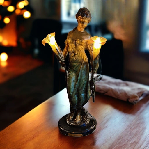 Maiden Bronze Lamp Sculpture by Auguste Moreau - Bratton's Uniques & Antiques
