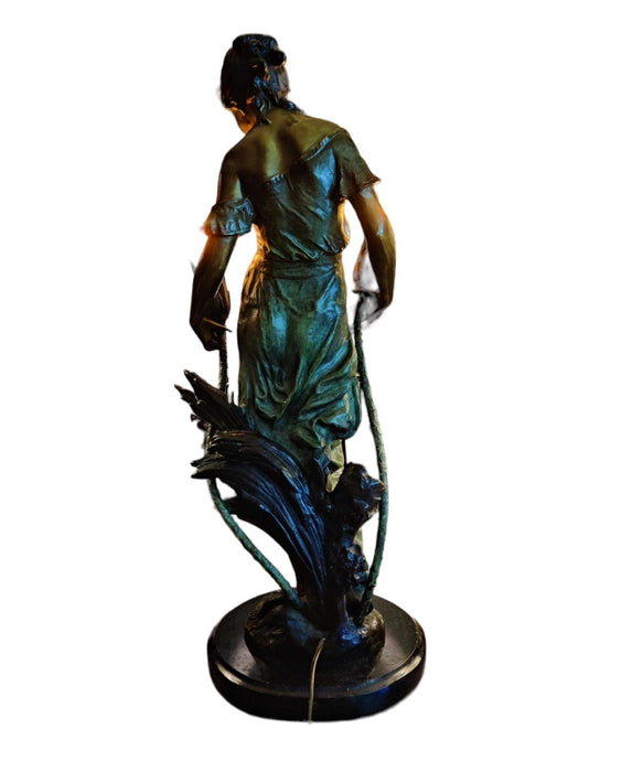 Maiden Bronze Lamp Sculpture by Auguste Moreau - Bratton House Antiques
