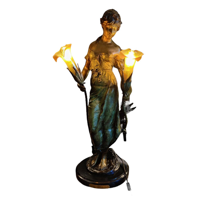 Maiden Bronze Lamp Sculpture by Auguste Moreau - Bratton House Antiques