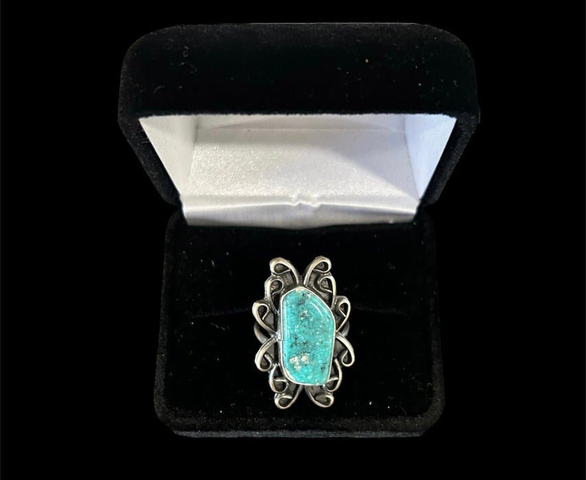 S/S Betta Lee Sonoran Turquoise Ring Sz 8 - Bratton House Antiques