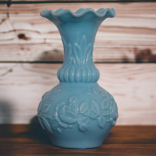 Tall Blue Milk Glass Vase - Bratton House