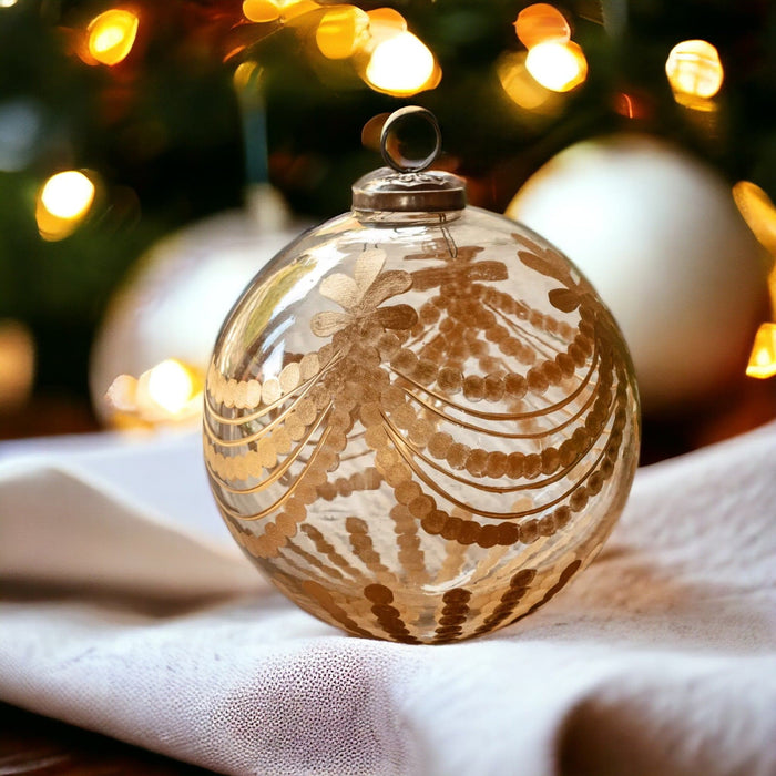 Etched Golden Garland Glass 5" Ornament