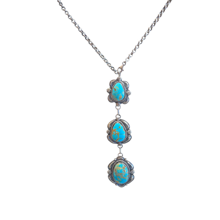 S/S Jeff James Kingman Turquoise Drop Pendant 24" Necklace No. N36