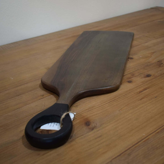 Acacia Wood Rectangle Cutting Board w/ Black Handle 18.5"x7" - Bratton's Uniques & Antiques