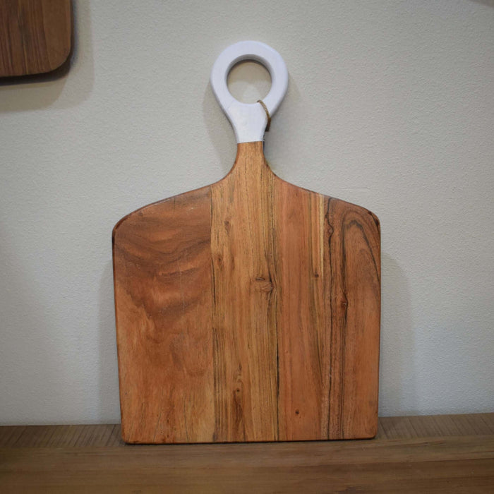 Acacia Wood Rectangle Cutting Board with White Handle 17.75"x11.8" - Bratton's Uniques & Antiques