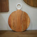 Acacia Wood Round, Cutting Board with White Handle - Bratton's Uniques & Antiques