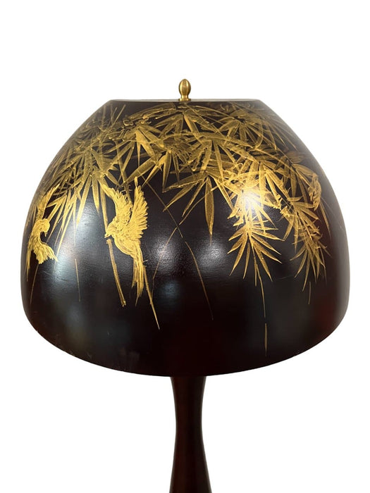 Asian Floor Lamp with Gold Painted Bamboo & Birds - Bratton House Antiques