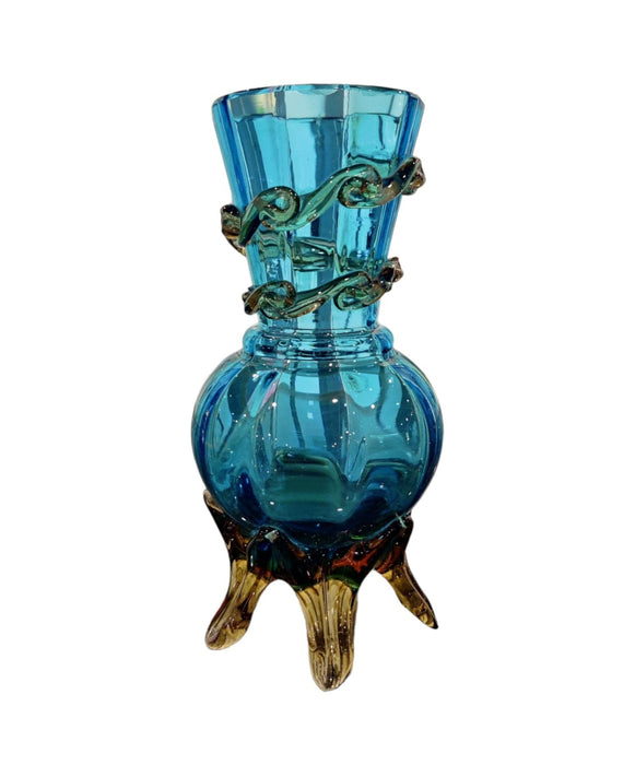 Blue Hand Blown Glass Deco Vase - Bratton House Antiques
