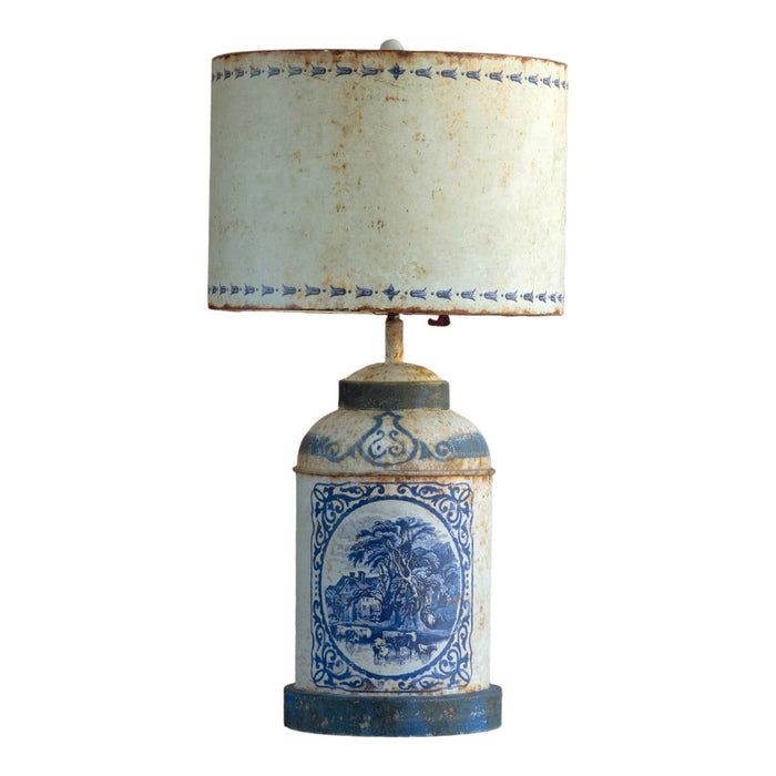 Blue Pastorial Tole Lamp - Bratton's Uniques & Antiques