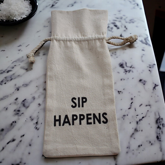 Cotton Wine Bag with Saying Sip Happens - Bratton's Uniques & Antiques