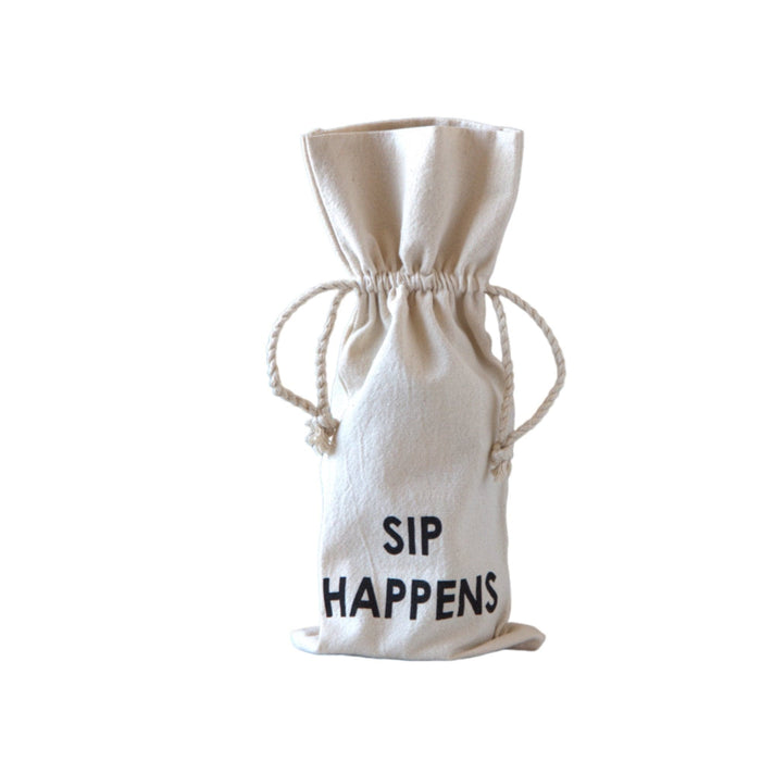 Cotton Wine Bag with Saying Sip Happens - Bratton's Uniques & Antiques