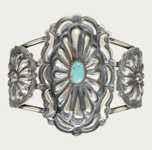 Cuff Bracelet S/S Tim Yazzie Kingman Turquoise - Bratton's Uniques & Antiques