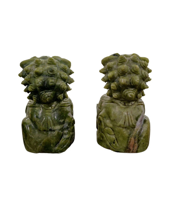 Hand Carved Jade Pair of Fu Dogs M/F - Bratton's Uniques & Antiques