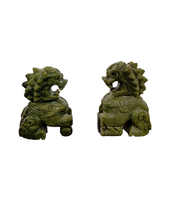 Hand Carved Jade Pair of Fu Dogs M/F - Bratton's Uniques & Antiques