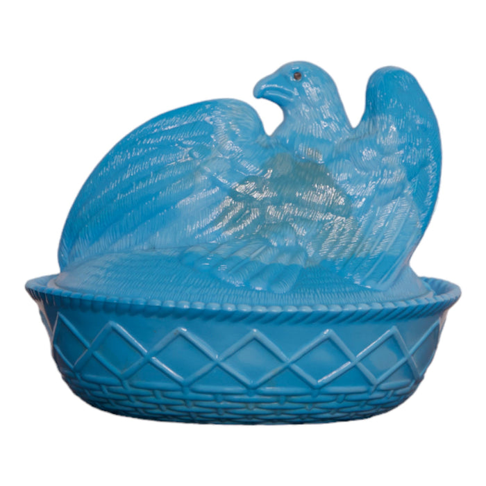 Rare Blue Milk Glass Dish with Eagle Lid - Bratton House