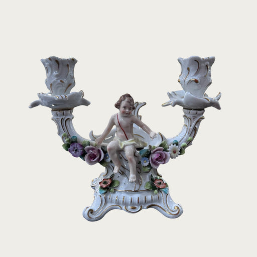 Sitzendorf Porcelain Cherub Candelabra Blonde - Bratton's Uniques & Antiques