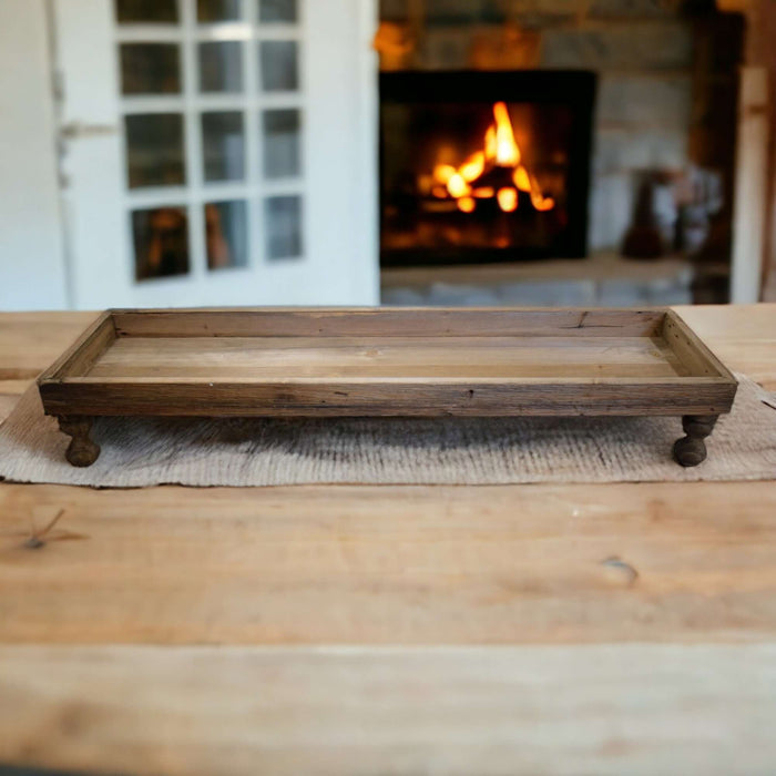 Small Wooden Serving Tray on Turned Legs - Bratton's Uniques & Antiques