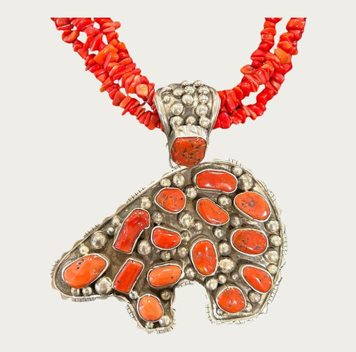 S/S Ray Jack Red Coral Bear 18" Necklace No. N25 - Bratton's Uniques & Antiques