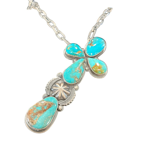 S/S Sandra Nez Kingman Turquoise Cross 24" Necklace No. N30 - Bratton House Antiques