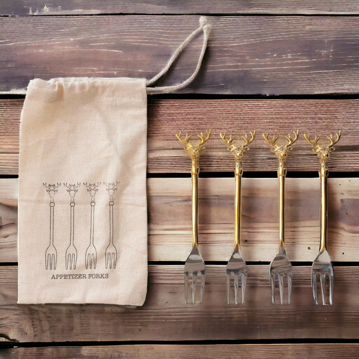 Stainless Steel & Brass Deer Forks Set - Bratton's Uniques & Antiques