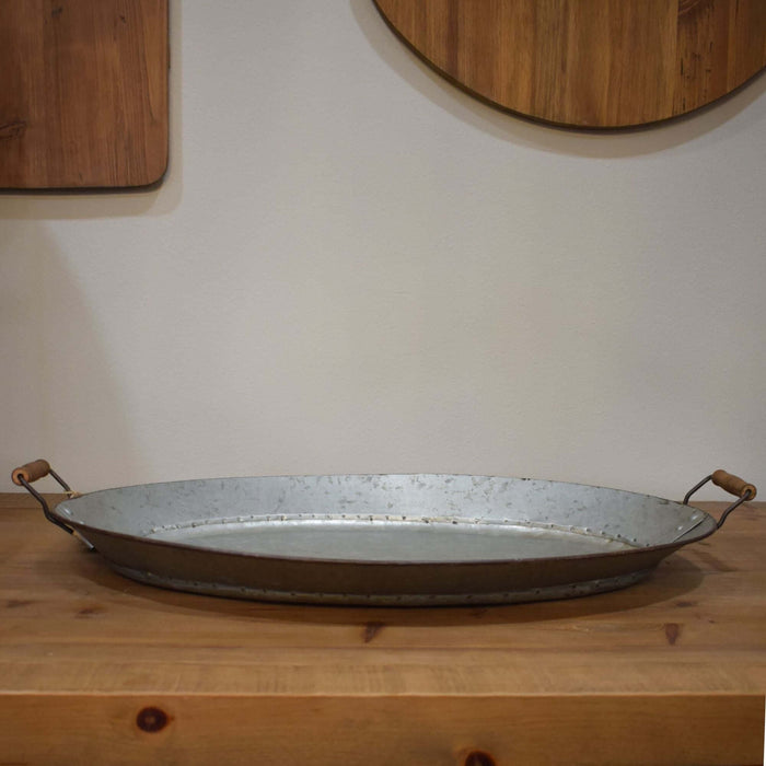 Tinwork Oblong Tray with Handles - Bratton's Uniques & Antiques