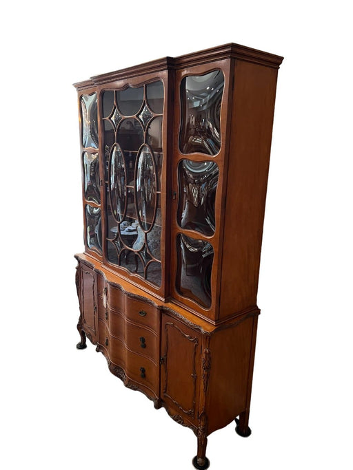 Vintage John & Smith Co China Cabinet with Bubble Glass Window Panes - Bratton House Antiques