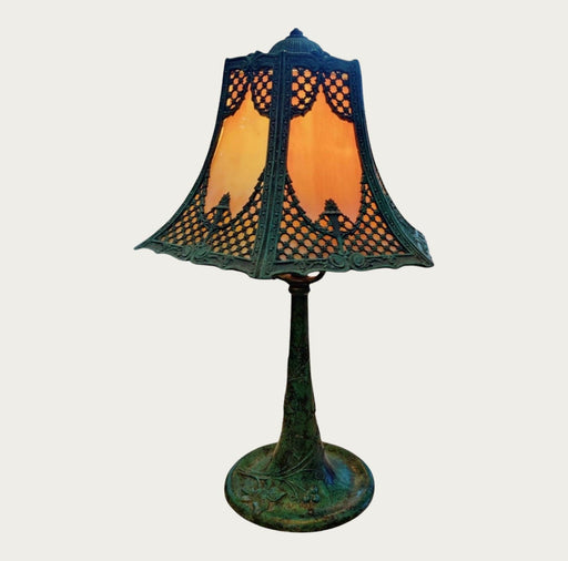 Vintage Slag Glass Cast Iron Lamp - Bratton's Uniques & Antiques