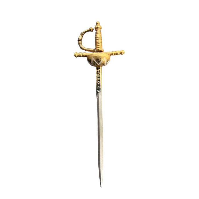Vintage Toledo Skewers Damascene Miniture Swords on Stand Spanish - Bratton's Uniques & Antiques