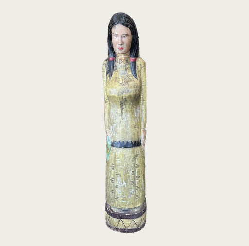 Vintage Yellow Corn Maiden Cigar Store Wooden Native American Woman Statue - Bratton's Uniques & Antiques