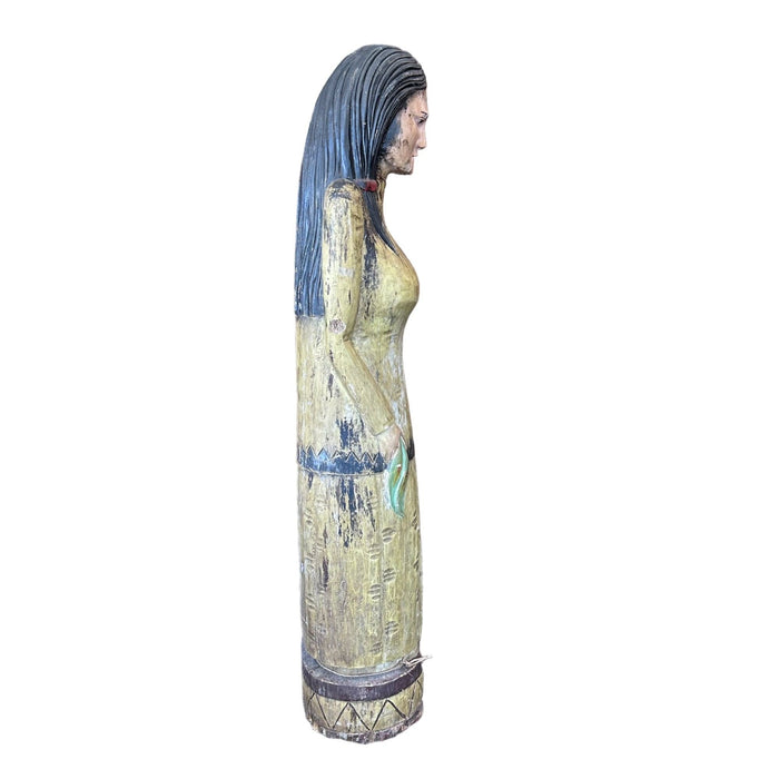 Vintage Yellow Corn Maiden Cigar Store Wooden Native American Woman Statue - Bratton's Uniques & Antiques